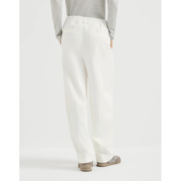 Smooth French terry pleated track trousers in White - Image 3