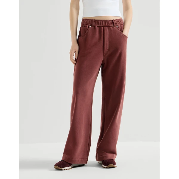 Smooth French terry trousers in Wine - Image 2