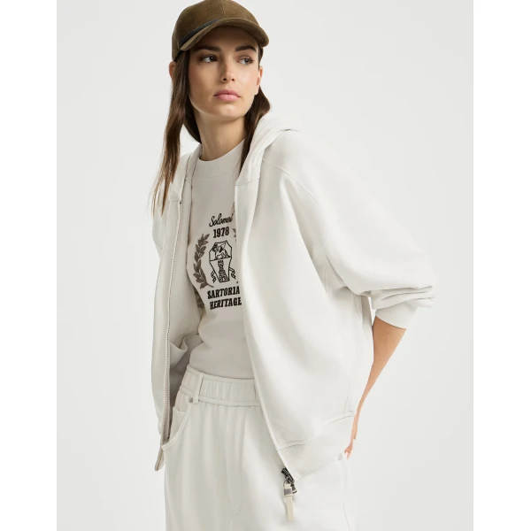 Smooth cotton French terry sweatshirt in Milk - Image 5