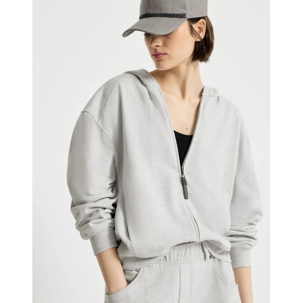 Smooth cotton French terry sweatshirt in Silver - Image 5
