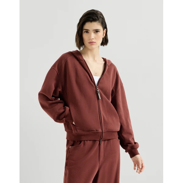 Smooth cotton French terry sweatshirt in Wine - Image 2