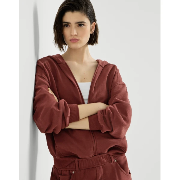 Smooth cotton French terry sweatshirt in Wine - Image 5