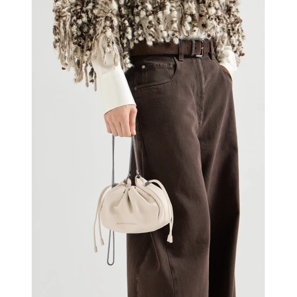 Soft leather mini Mellow Bucket bag in Ivory - Image 4
