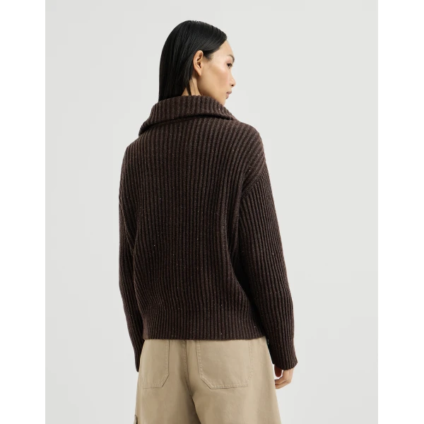 Brunello Cucinelli Sparkling & Dazzling ribbed cardigan in Coffee