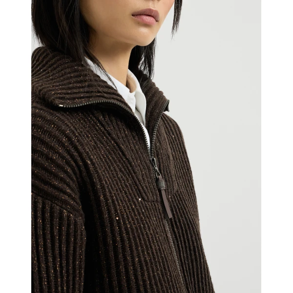 Brunello Cucinelli Sparkling & Dazzling ribbed cardigan in Coffee