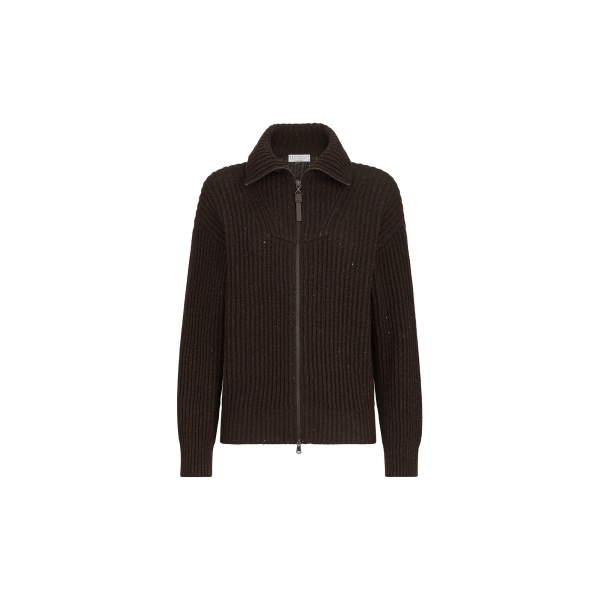 Brunello Cucinelli Sparkling & Dazzling ribbed cardigan in Coffee