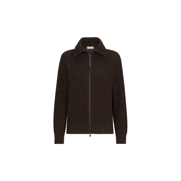 Sparkling & Dazzling ribbed cardigan in Coffee