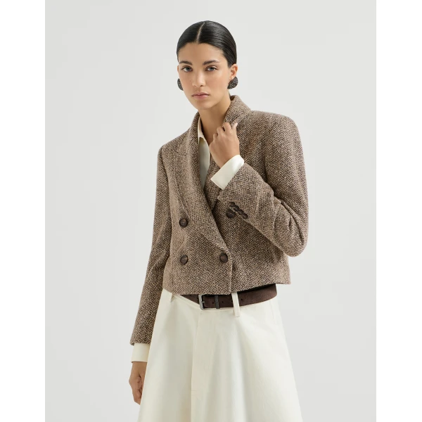 Brunello Cucinelli Sparkling chevron Crop blazer in Light Brown