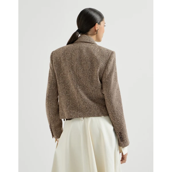Brunello Cucinelli Sparkling chevron Crop blazer in Light Brown