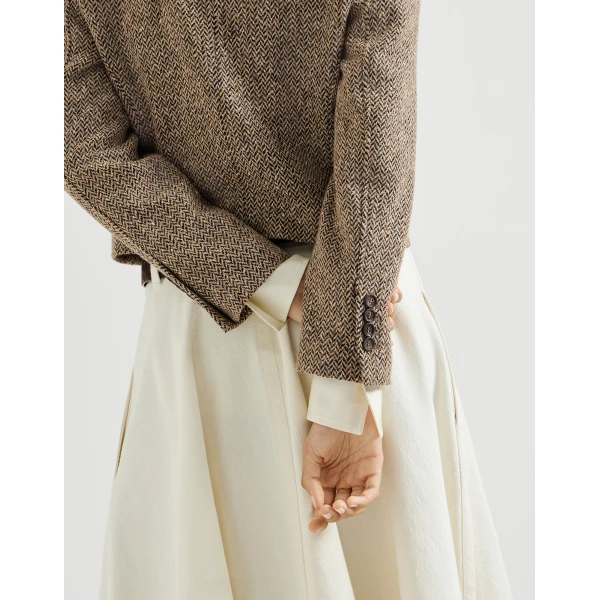 Brunello Cucinelli Sparkling chevron Crop blazer in Light Brown