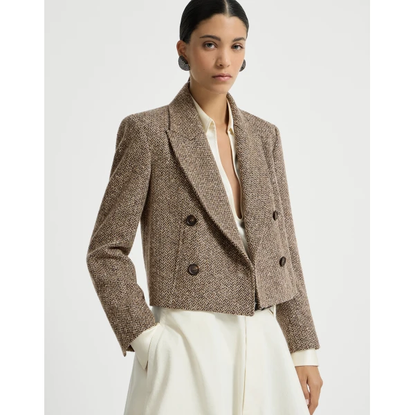 Brunello Cucinelli Sparkling chevron Crop blazer in Light Brown
