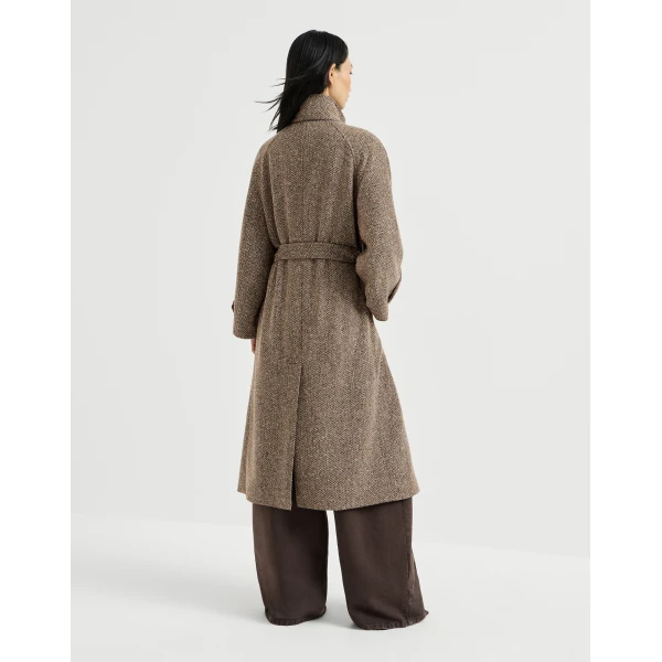 Brunello Cucinelli Sparkling chevron coat with belt in Light Brown