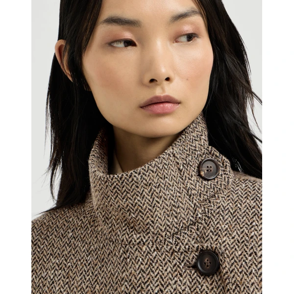 Brunello Cucinelli Sparkling chevron coat with belt in Light Brown