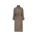 Brunello Cucinelli Sparkling chevron coat with belt in Light Brown