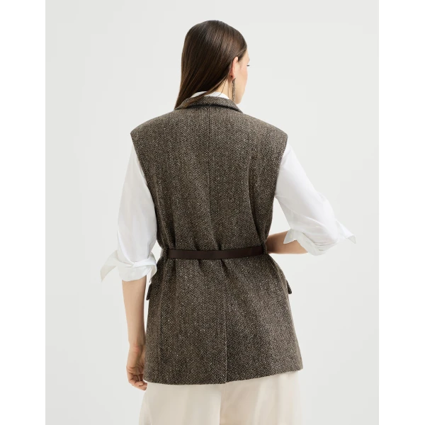 Brunello Cucinelli Sparkling chevron vest with belt in Pine Cone Brown