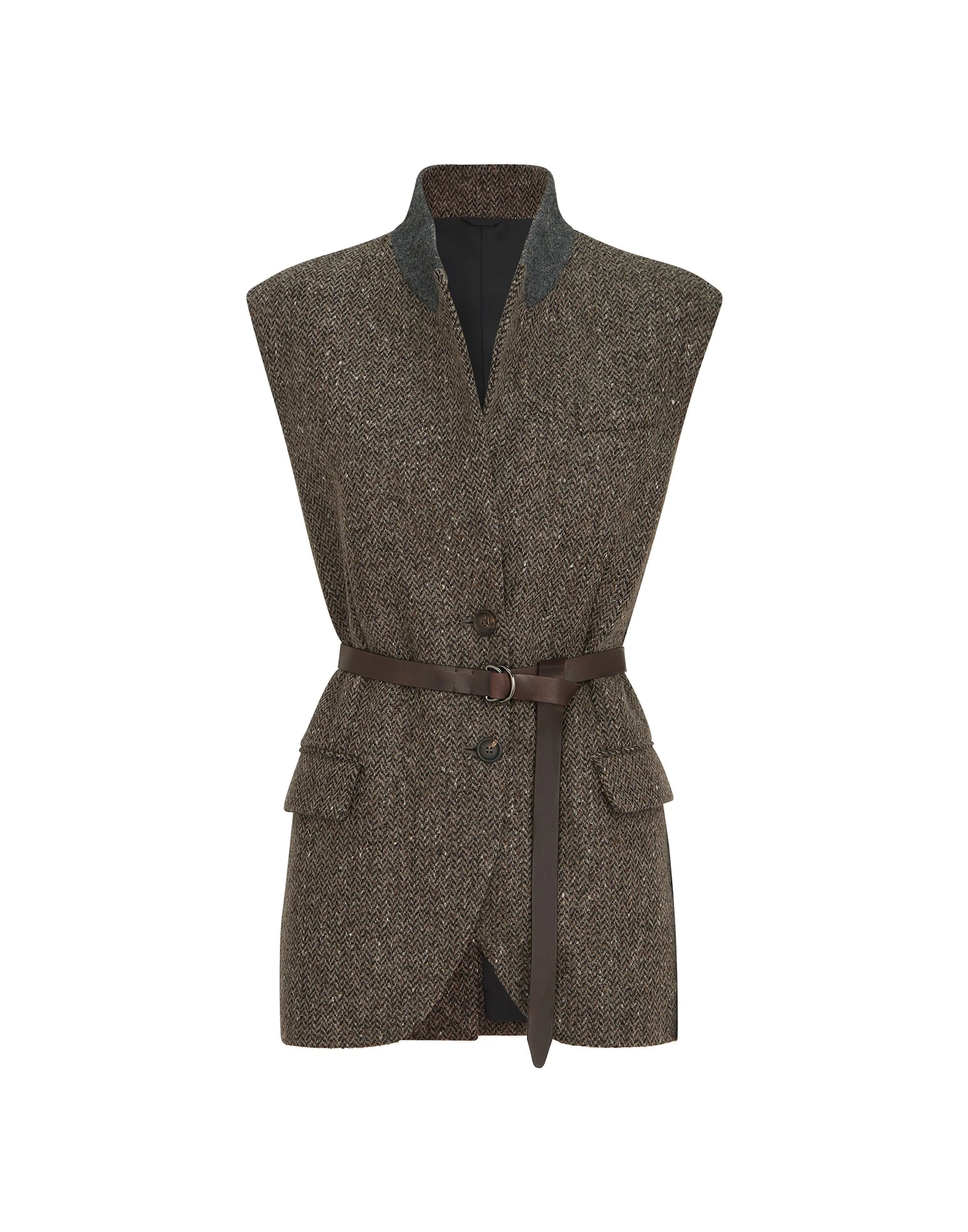 Brunello Cucinelli Sparkling chevron vest with belt in Pine Cone Brown | Buy Jackets at Coveti Brunello Cucinelli Sparkling chevron vest with belt in Pine Cone Brown