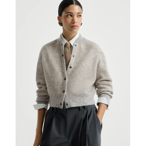 Sparkling double-knit net cardigan in Light Grey - Image 5