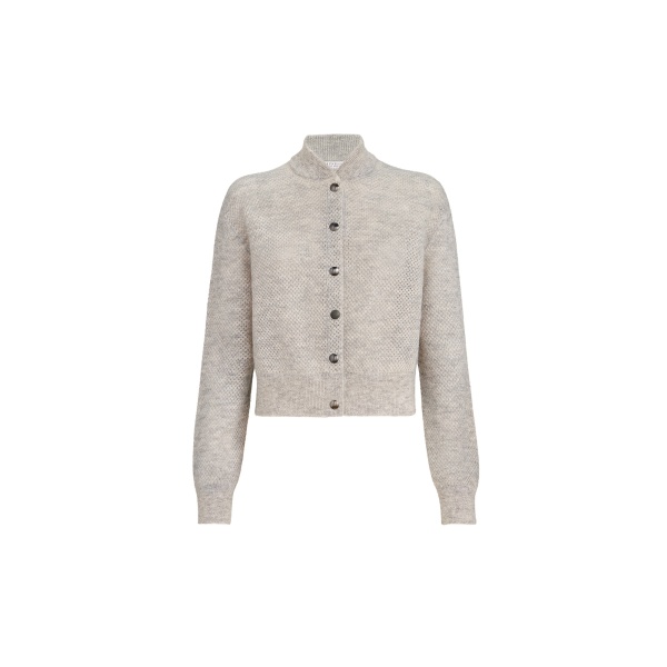 Brunello Cucinelli Sparkling double-knit net cardigan in Light Grey