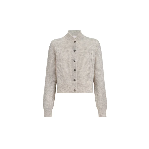 Brunello Cucinelli Sparkling double-knit net cardigan in Light Grey