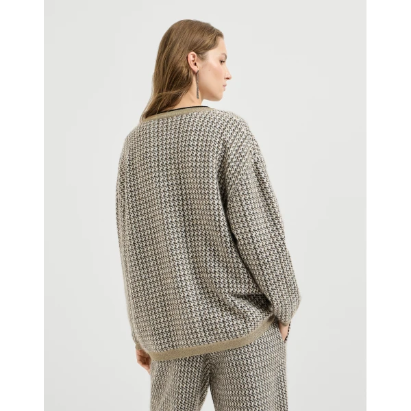 Brunello Cucinelli Sparkling houndstooth cardigan in Light Brown, view 4 | Cardigan | Coveti