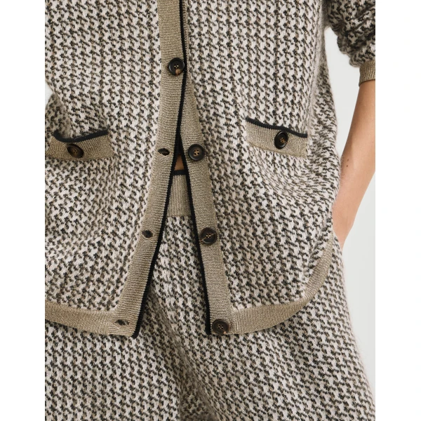 Brunello Cucinelli Sparkling houndstooth cardigan in Light Brown, view 5 | Cardigan | Coveti