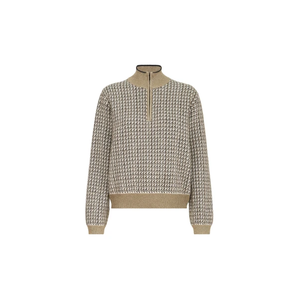 Sparkling houndstooth half-zip sweater in Light Brown