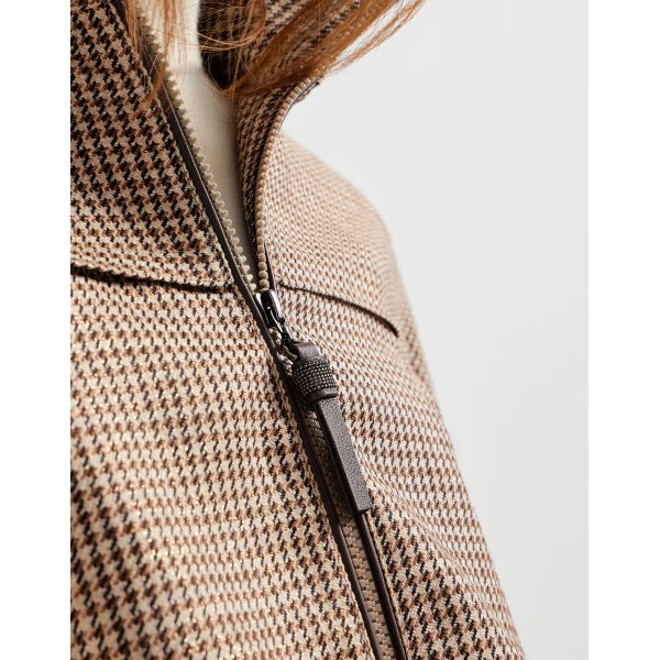 Brunello Cucinelli Sparkling houndstooth outerwear jacket in Brown