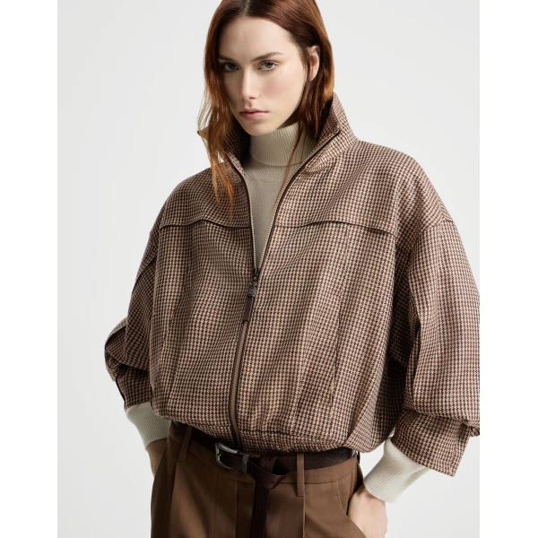 Brunello Cucinelli Sparkling houndstooth outerwear jacket in Brown