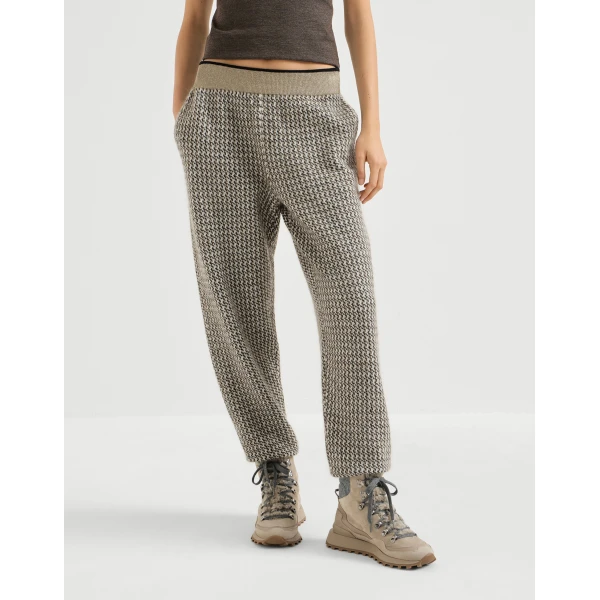 Brunello Cucinelli Sparkling houndstooth trousers in Light Brown, view 2 | Pants | Coveti