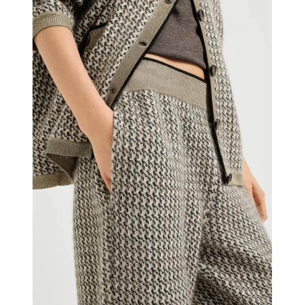 Brunello Cucinelli Sparkling houndstooth trousers in Light Brown, view 4 | Pants | Coveti