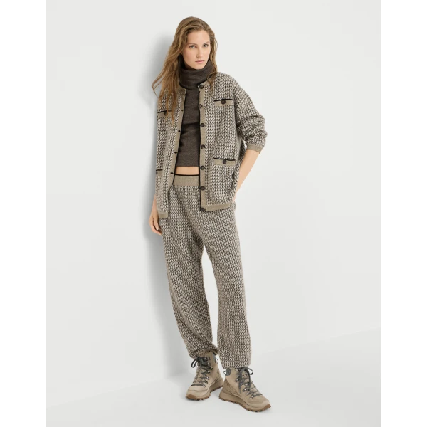 Brunello Cucinelli Sparkling houndstooth trousers in Light Brown, view 5 | Pants | Coveti