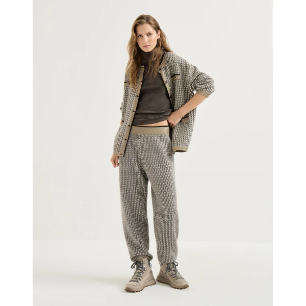 Brunello Cucinelli Sparkling houndstooth trousers in Light Brown, view 6 | Pants | Coveti