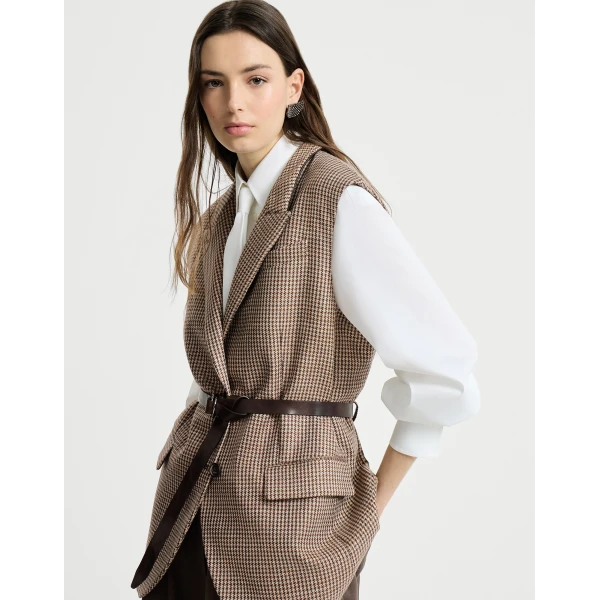 Brunello Cucinelli Sparkling houndstooth vest in Beige