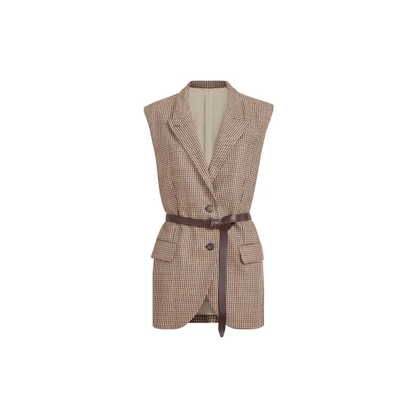 Brunello Cucinelli Sparkling houndstooth vest in Beige