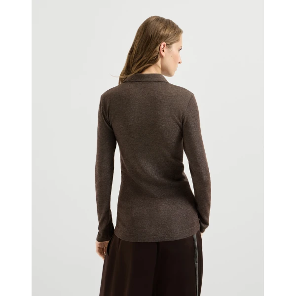 Brunello Cucinelli Sparkling jersey polo shirt in Coffee, view 3 | Shirts | Coveti