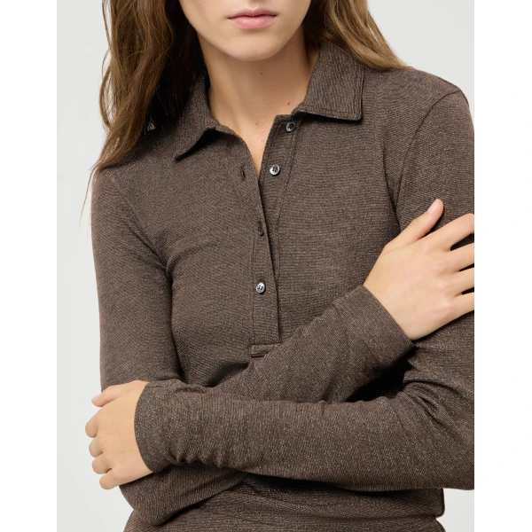 Brunello Cucinelli Sparkling jersey polo shirt in Coffee, view 4 | Shirts | Coveti