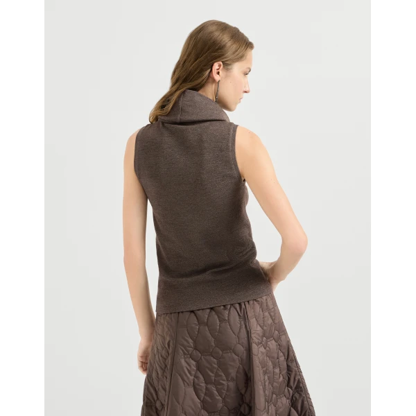 Brunello Cucinelli Sparkling jersey turtleneck top in Coffee, view 3 | Tops | Coveti