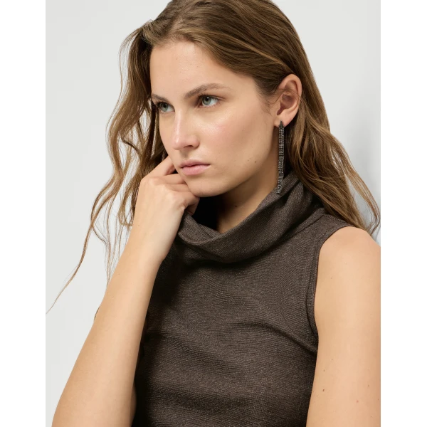 Brunello Cucinelli Sparkling jersey turtleneck top in Coffee, view 4 | Tops | Coveti