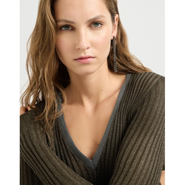 Brunello Cucinelli Sparkling knit dress with monili in Coffee, view 4 | Dresses | Coveti