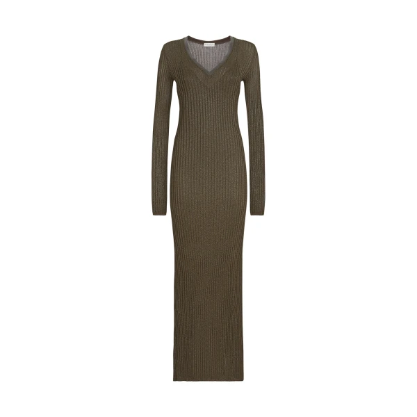 Sparkling knit dress with monili in Coffee