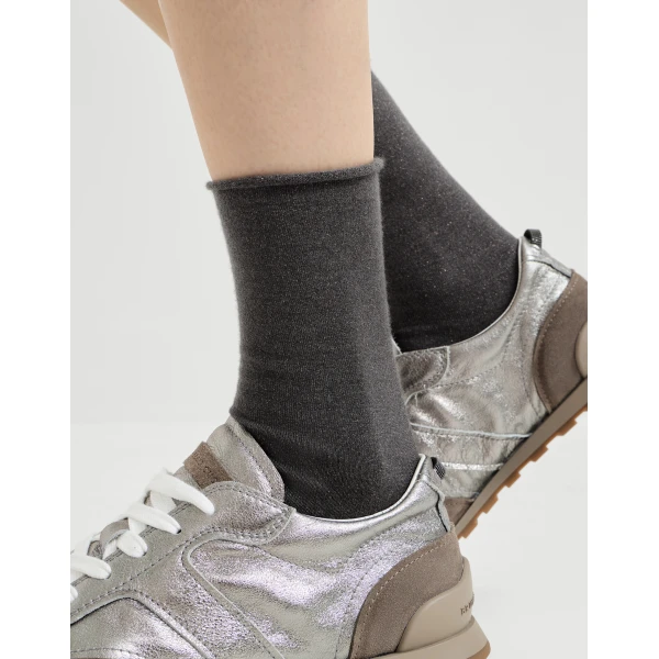 Brunello Cucinelli Sparkling knit socks in Lead, view 3 | Accessories | Coveti