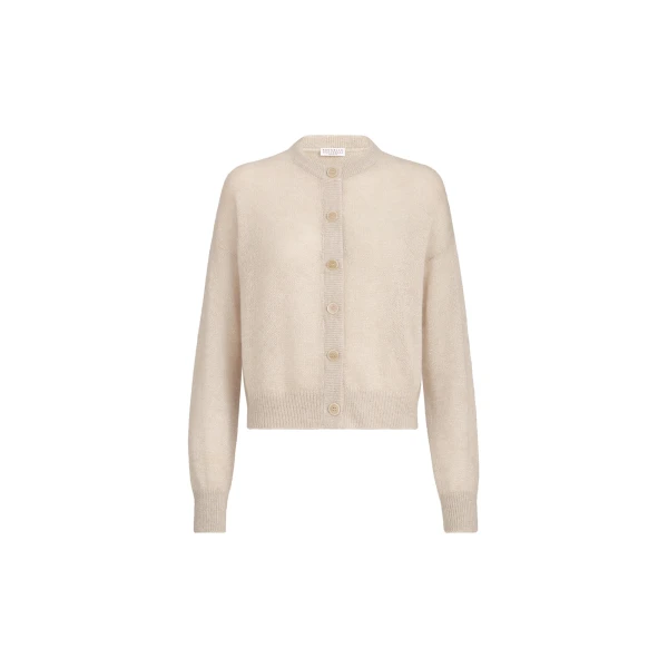 Sparkling mohair and wool cardigan in Beige