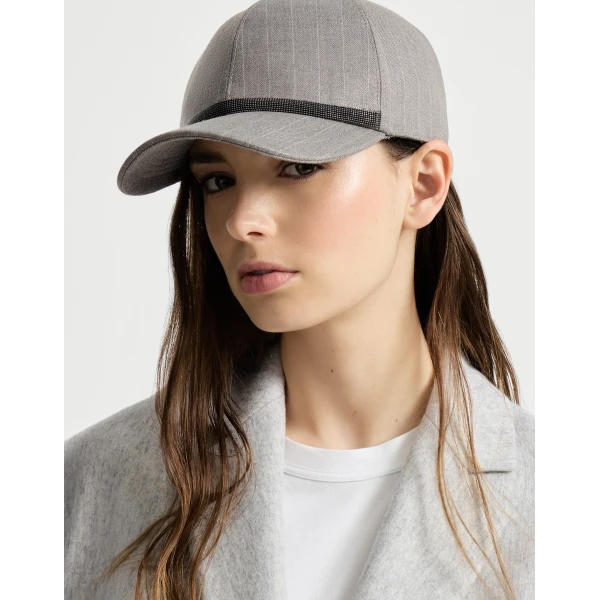 Brunello Cucinelli Sparkling pinstripe baseball cap in Silver, view 3 | Hats | Coveti