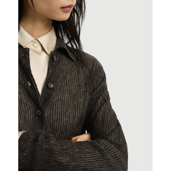 Brunello Cucinelli Sparkling rib knit cardigan in Anthracite