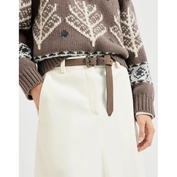Brunello Cucinelli Sparkling textured leather belt in Bark, view 3 | Belts | Coveti