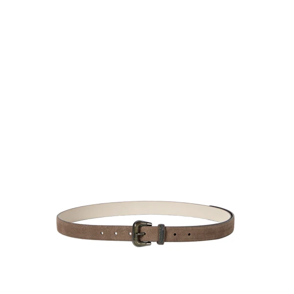 Sparkling textured leather belt in Bark