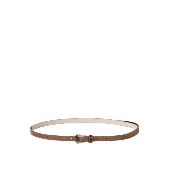 Sparkling textured leather belt in Hazelnut