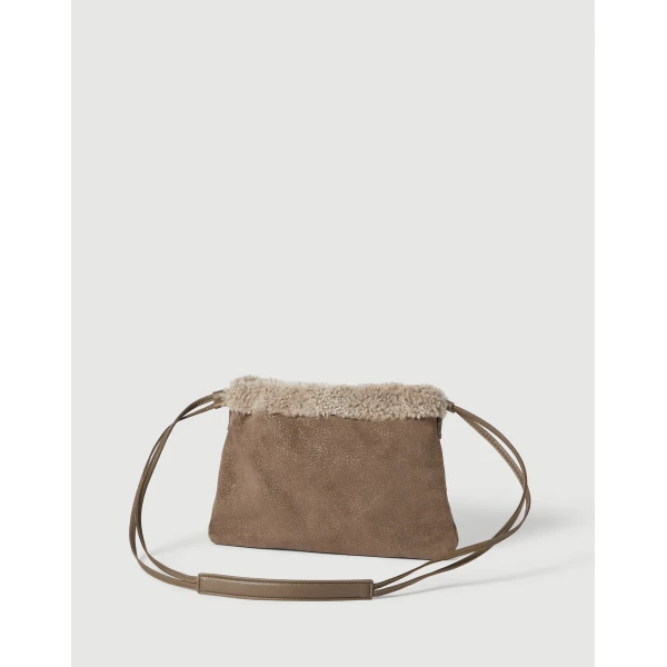 Brunello Cucinelli Sparkling textured leather pouch bag in Bark, view 2 | Clutch Bags | Coveti