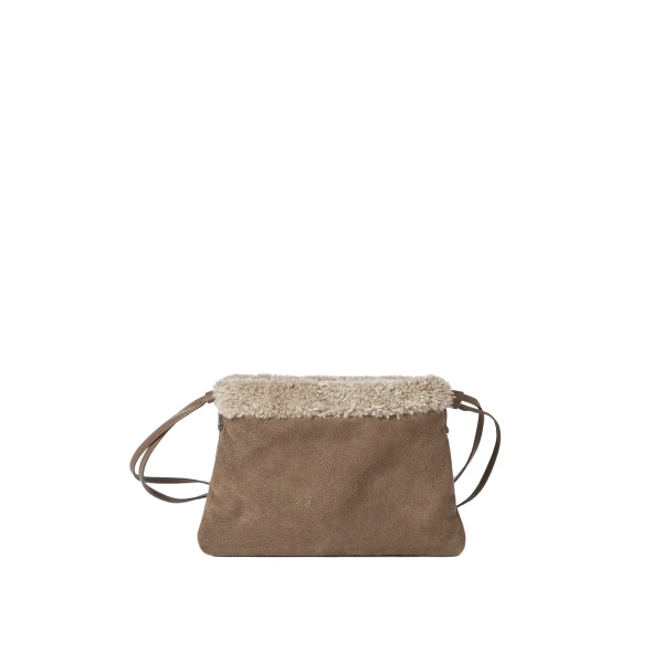 Sparkling textured leather pouch bag in Bark