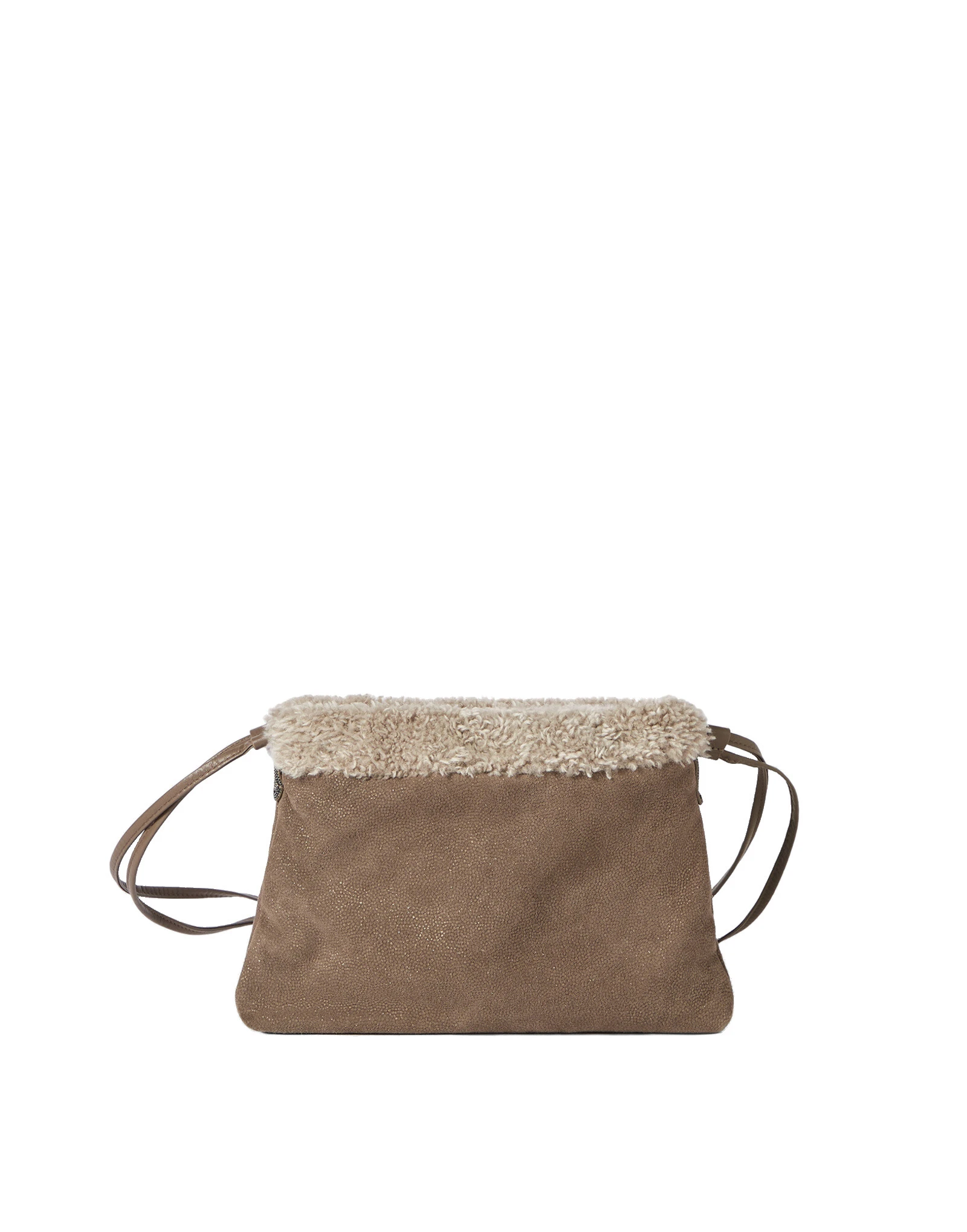 Brunello Cucinelli Sparkling textured leather pouch bag in Bark Brunello Cucinelli Sparkling textured leather pouch bag in Bark | Clutch Bags | Coveti